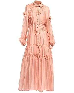 Tantra Spain Sl Semi-Transparent Dress With Buttons, Floral Details, And Ruffles. Belt And Lining Sold Separately - Pink