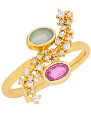 Lavani Jewels Cassara Aquamarine Y Fuchsia Ring - White