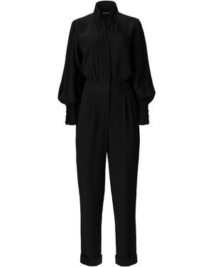Lita Couture Bishop Sleeves Crepe Jumpsuit - Black