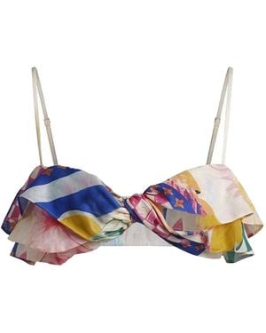 Loveist Mağazasi Mercy Tropical Statement Print Ruffle Crop Top - Blue