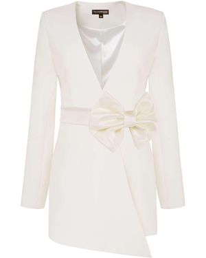 Tia Dorraine Rare Pearl Blazer With Bow Belt - White