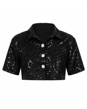International Appeal Sequin Crop Shirt - Black