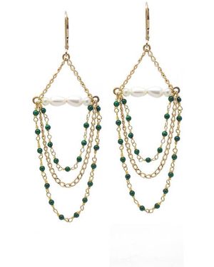SALOME Penelope Malachite & Pearl Chandelier Earrings - Metallic