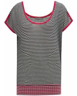 Peraluna Deep O-Neck Drop Shoulder Striped Knit Blouse - Gray