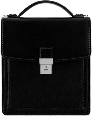 Time Resistance Small Leather Briefcase For - Black