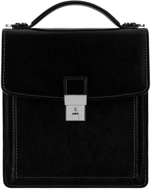 Time Resistance Small Leather Briefcase For - Black