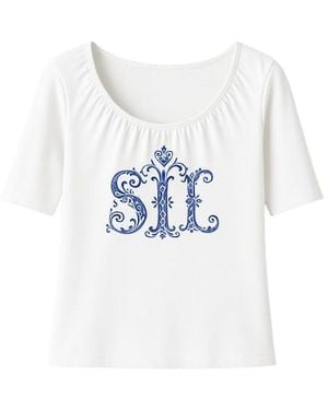 Conquista Top With Print & Gathered Neckline - White