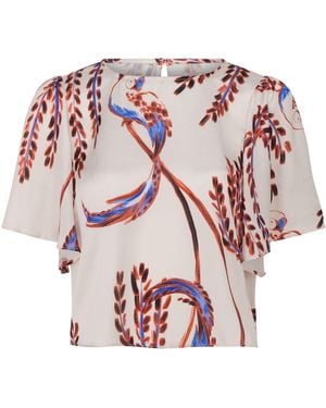 Traffic People Birds Of A Feather Cream And Rene Short Sleeve Blouse - Pink