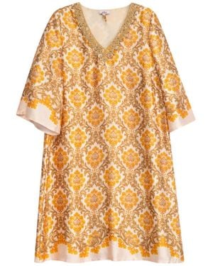 Niza Sleeveless Maxi Dress With Floral Print And A-Line Skirt - Metallic