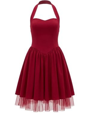 Ashita Fernandes Sleeveless Knee-Length Dress With Layered Hem – Wine