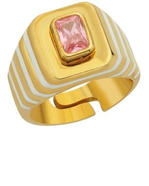 LINYA JEWELLERY Octagon Stone Enamel Signet Ring Sterling - Metallic