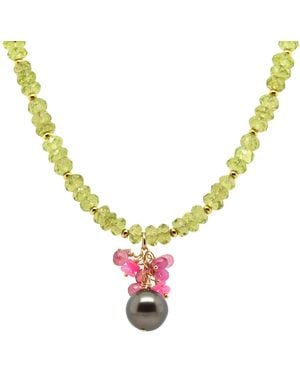 Lori Kaplan Design Peridot Necklace With Tahitian Pearl Gemstone Charm - Metallic