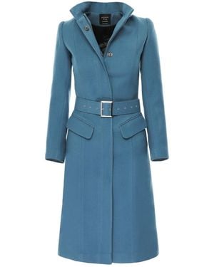 AVENUE No.29 Midi Length Wool Coat With Belt - Blue