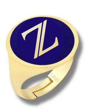 LINYA JEWELLERY Enamel Signet Ring Z Letter - Blue