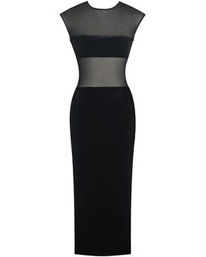 Miss Circle New York Quielle Mesh & Velvet Midi Bodycon Dress - Black