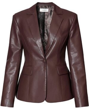 AGGI by HALEWSKI Bonnie Chocolate Vegan Leather X Shaped Blazer - Brown