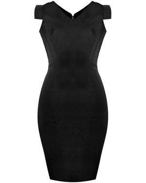 Point of View Label Innovation Zipper Slit Sheath Crepe Dress - Black