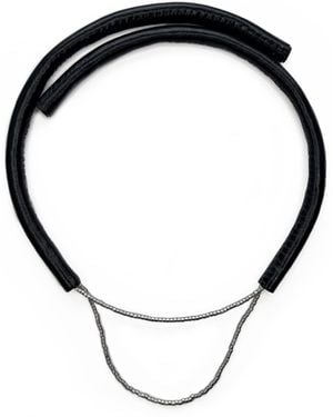 WAIWAI Leather Choker With Glass Beads - Black