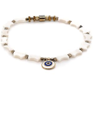 Ebru Jewelry Pearl Evil Eye Beaded Anklet - Metallic