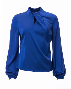 Carloslines Draped Mock Neck Long Sleeve Shirt - Blue