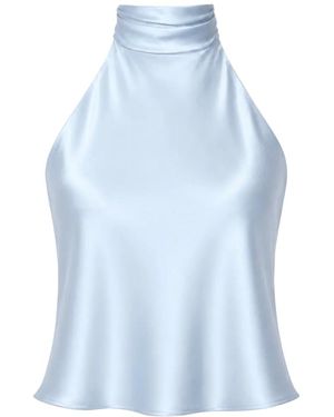 Lily Rou Sky Halter-Neck Silk Top - Blue