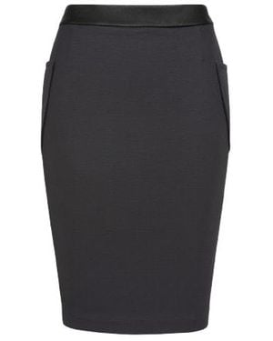 Conquista Knee-Length Punto Di Roma Skirt With Faux Leather Detail - Gray