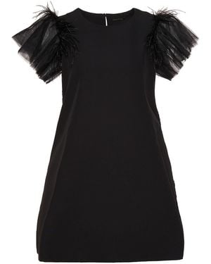 concept A trois Short A Line Dress With Winged Tulle Sleeves - Black