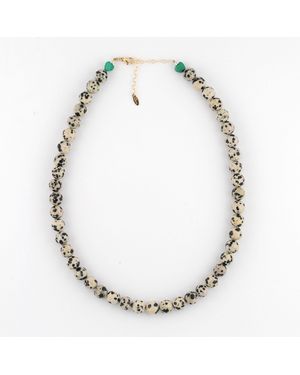 Kris Nations Dalmatian Jasper Gemstone Baller Beaded Necklace - Metallic