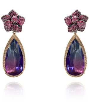 Michael Nash Jewelry Ruby Cubic Zirconium Flower With Elongated Amethyst Cubic Zirconium Pear Drop Earrings - Purple