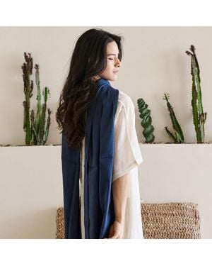 Variously Midnight Hand Woven Linen Silk Blend Scarf - Blue