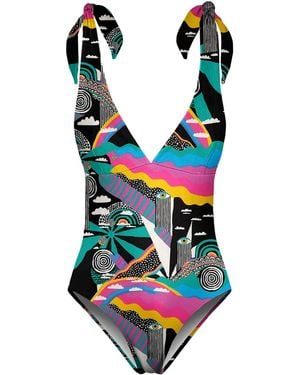 Aloha From Deer Landscape One Piece Swimsuit - Green