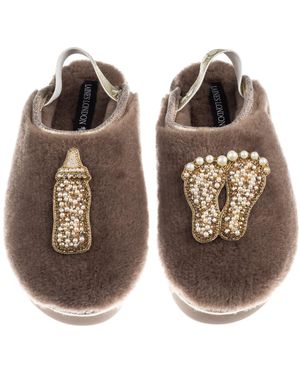 Laines London Neutrals Flatform Cloud Closed Toe Slippers With New Baby Brooches - Brown