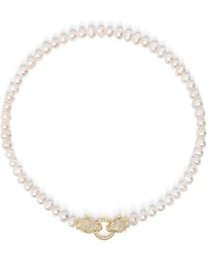 Nialaya Pearl Choker With Double Panther Head - Metallic