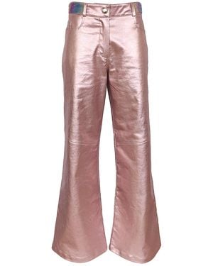 Lalipop Design Metallic Finish Cotton-Blend Wide-Leg Trousers - Pink