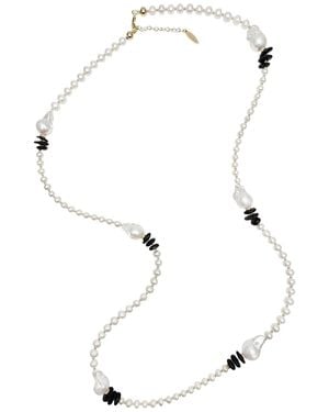 Farra Baroque Pearls With Tourmaline Long Necklace - White