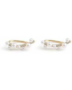 Angel Barocco Minimalist Freshwater Pearl Climber Earrings - Metallic