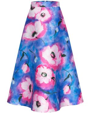 Marianna Déri Watercolor Blossom Midi Skirt - Blue