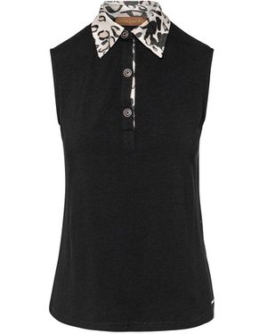 Conquista Silk Blend Sleeveless Top With Polo Collar - Black