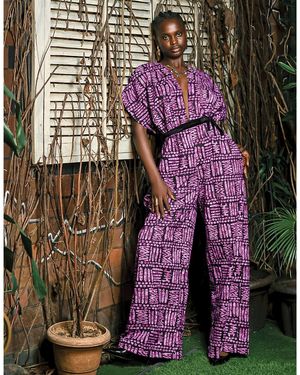 Chuks Collins Ajah Batik Batwing Wide-Leg Jumpsuit - Purple