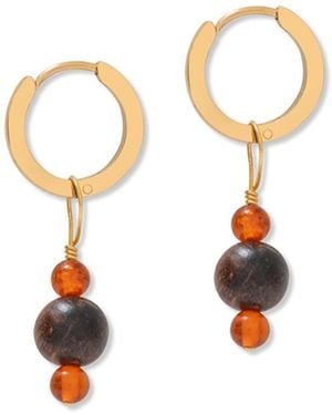 A Weathered Penny Amber & Wood Hoops - Metallic