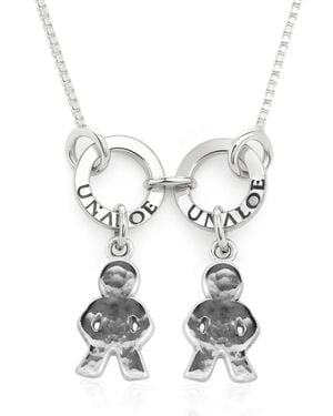 Unaloe Sterling Child Charm Necklace – Boy And Girl Silhouette Pendants, Personalised Family Keepsake Jewelry For - White