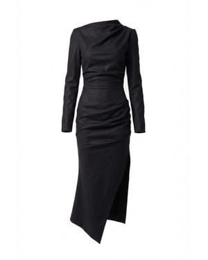 AVENUE No.29 Long Sleeve Asymmetric Midi Dress - Black