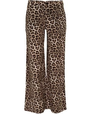 lords of harlech Pheobe Leopard Wool Wide-Leg Pant - Natural
