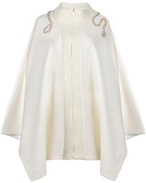 Laines London Neutrals Laines Couture Wool Blend Zip Cape With Embellished Crystal Wrap Snake - White