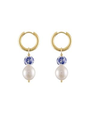 Olivia Le Liya Pearl Painted Bead Hoop Earrings - Metallic