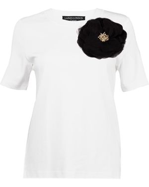 House of Laines London Laines Couture Embellished Organza Corsage Brooch T-Shirt - White