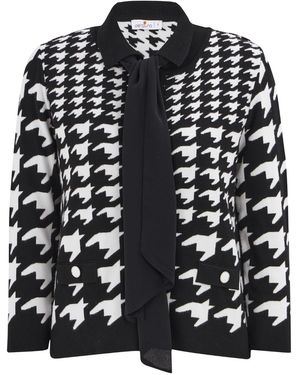 Peraluna Houndstooth Patterned Knitwear Short Jacket - Black
