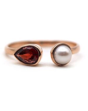 VicStoneNYC Fine Jewelry Garnet With Pearl Open Cuff Ring - Brown