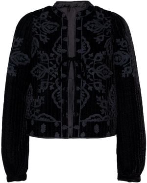 Rose & Nancy Lori Velvet Embroidered Quilt Jacket - Black
