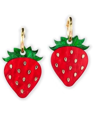 By Chavelli Strawberry Dangly Hoop Earrings - Red